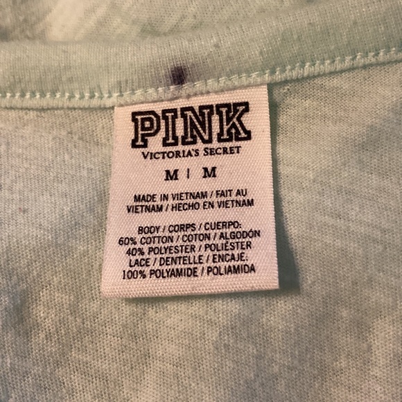 PINK Victoria's Secret Mint Green Lace Panels Long Sleeved Top Shirt Medium VGC - Picture 7 of 7